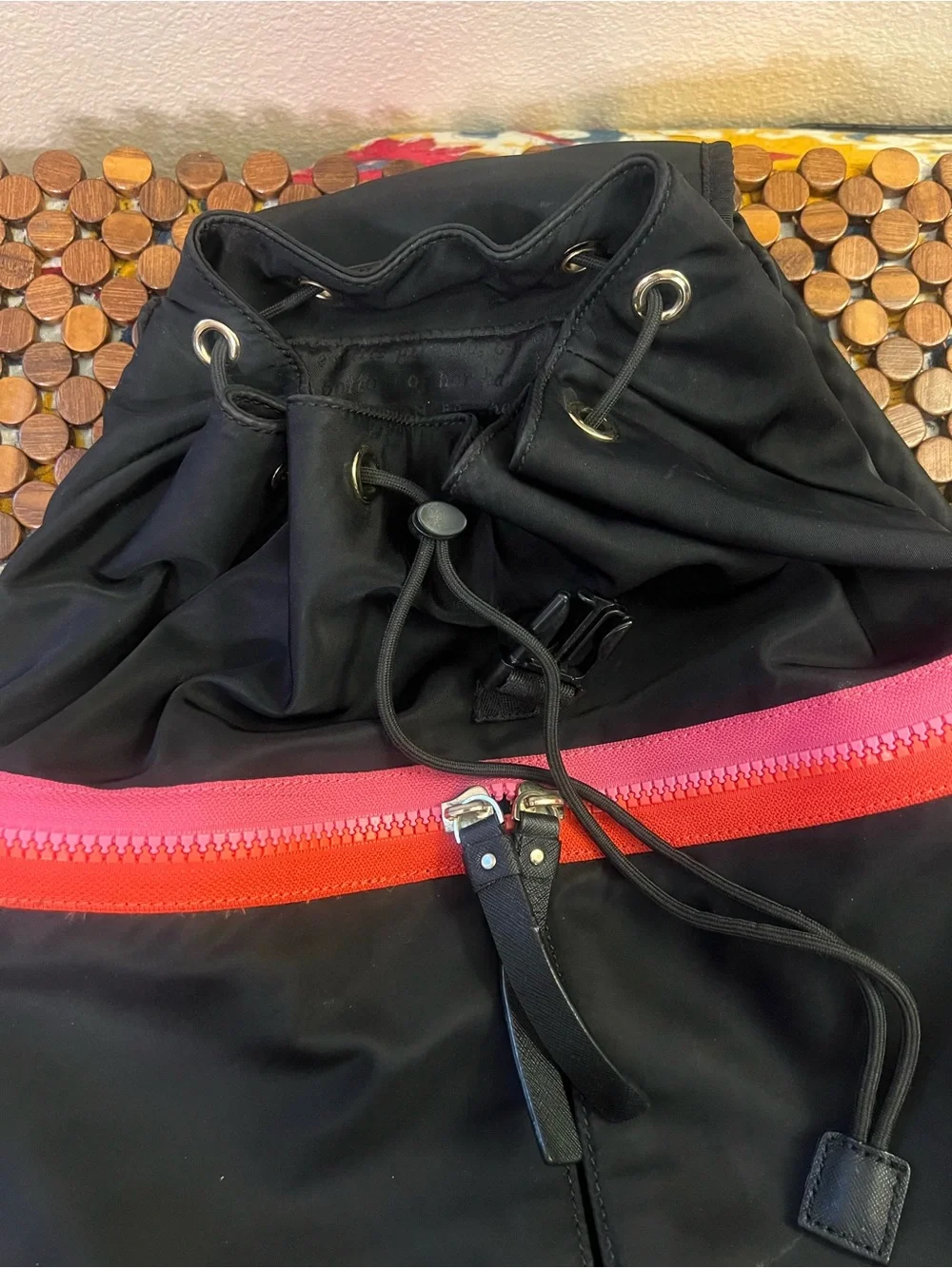 Kate Spade Clark Court Matty Backpack Nylon Black Pink Red Stripe